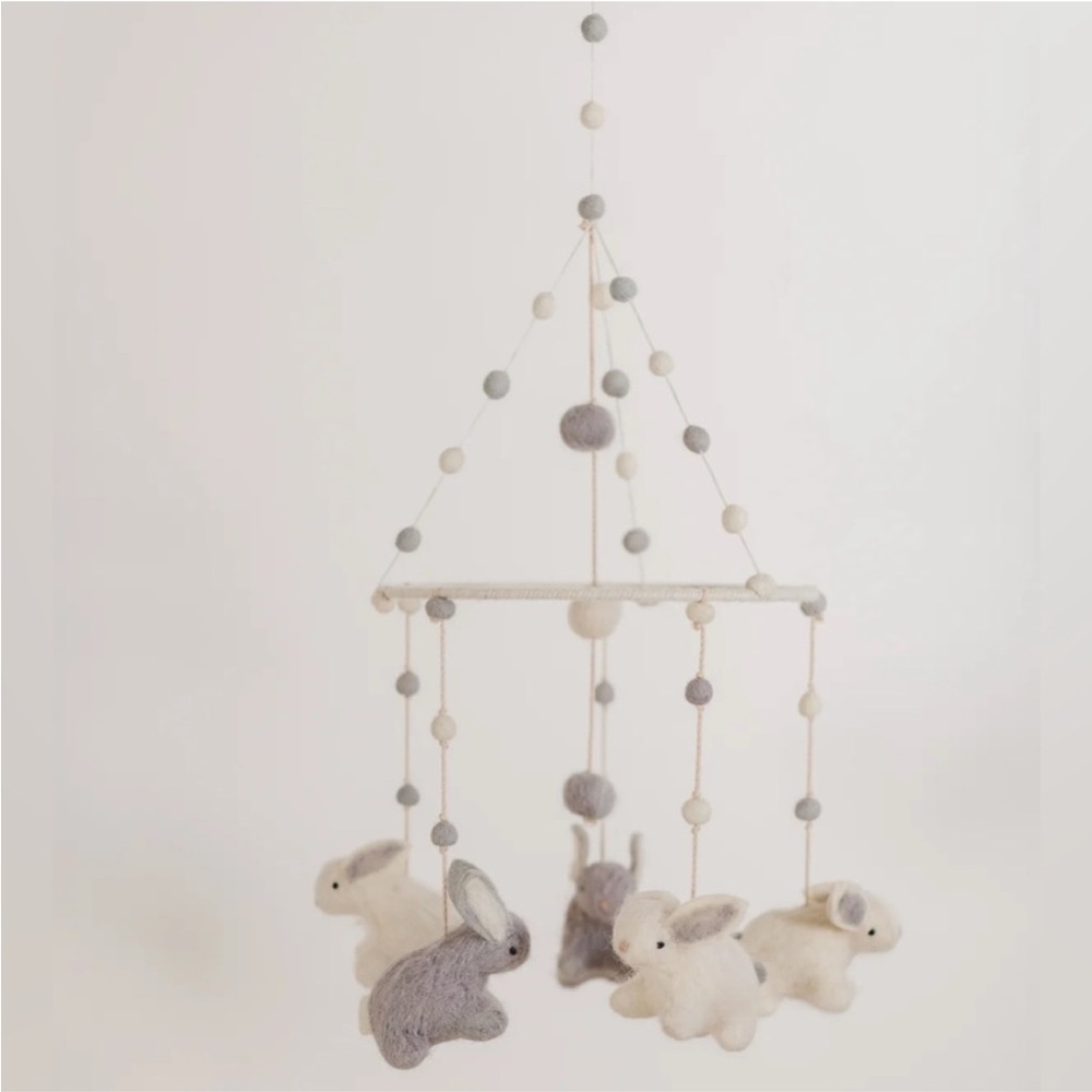 NWT Pehr Felted Bunny Hop Baby Mobile Nursery Decor